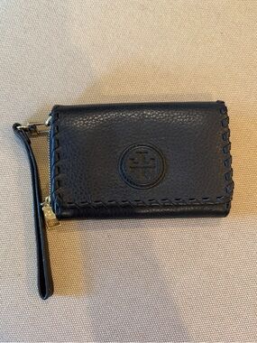 Tory Burch Black Leather Wristlet Wallet with Gold Hardware
